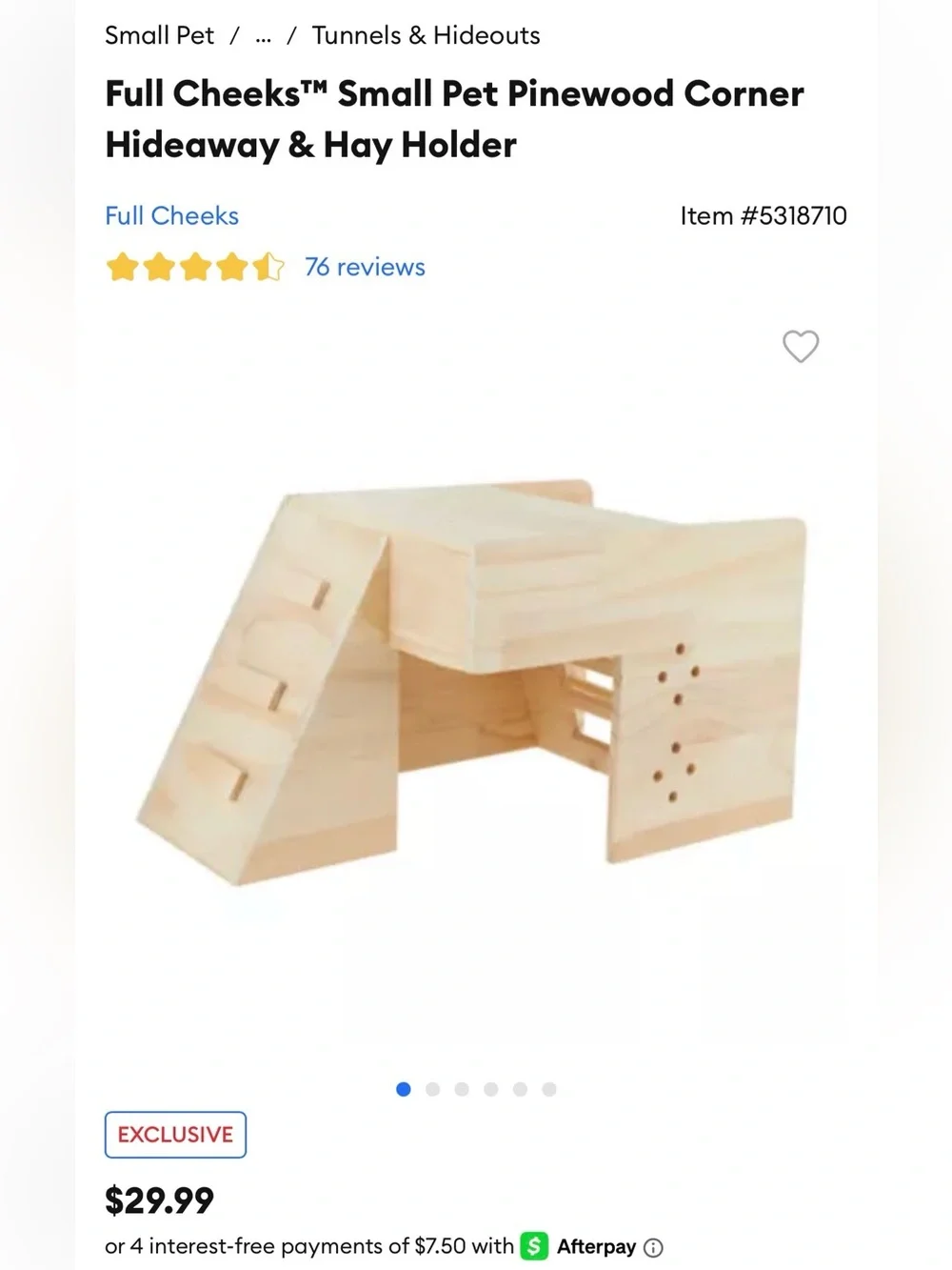 Full Cheeks Small Pet Pinewood Corner Hideaway & Hay holder